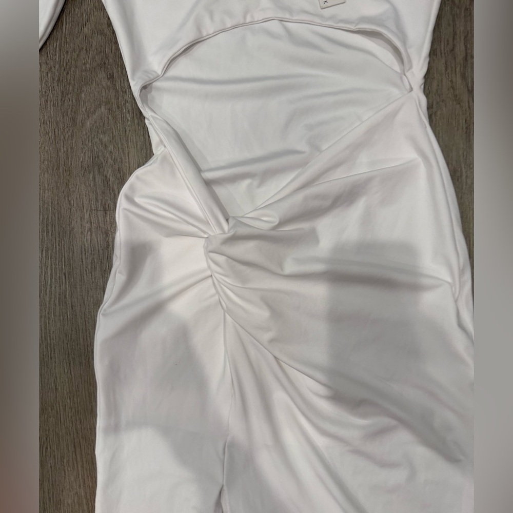 Nicole Miller White Cutout Maxi Dress Long Sleeve Ruched Bodycon M - Picture 3 of 6